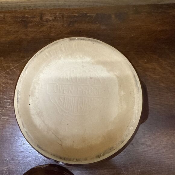 Marcrest Stoneware Bean Pot Crock Lid DAISY DOT Ovenproof Brown Vintage Antique - Picture 4 of 7